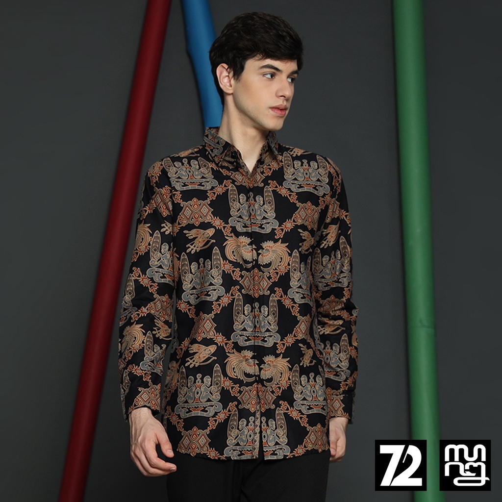 KEMEJA BATIK PRIA Slimfit Slim Fit Lengan Panjang Premium Motif Burung Asmat Warna Hitam 723573 Cap 72 - Baju Kemeja Atasan Pakaian Setelan Batik Pria Cowok Laki Laki Remaja Keluarga Kantor Lengan Panjang Modern Slimfit Slim Fit Premium Kekinian