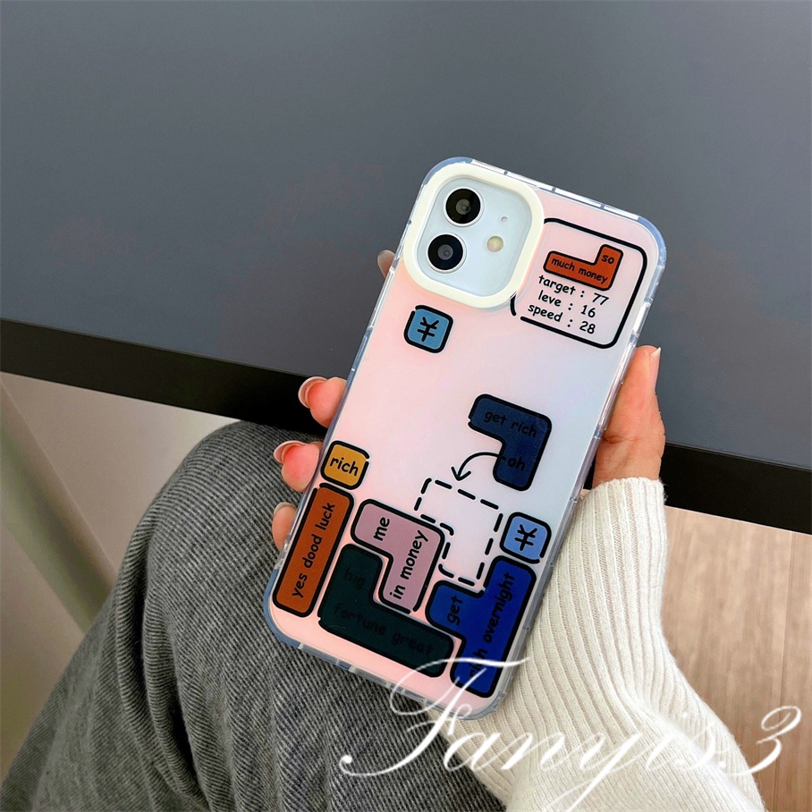 Compatible For IPhone 14 13 12 11 Pro Max X XR Xs Max 8 7 Plus SE 2020 Kompatibel Untuk Game Tetris IMD Laser Gradiasi Ponsel Case TPU Lembut Shockproof Cover Pelindung