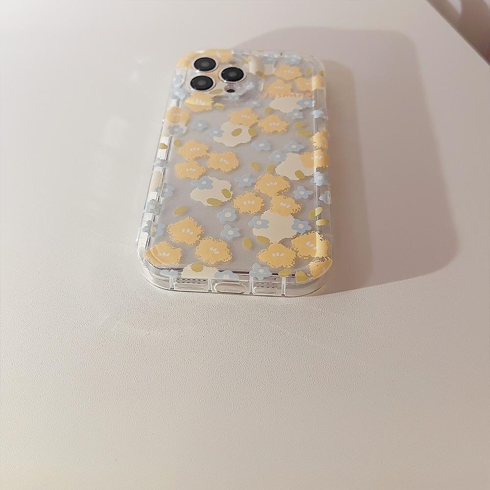 IPHONE Musim Panas Floral Bunga Kuning Tranpsarent Perlindungan Penuh Shockproof Phone Case Cover Untuk Iphone11 12 13 14 PLUS PRO MAX