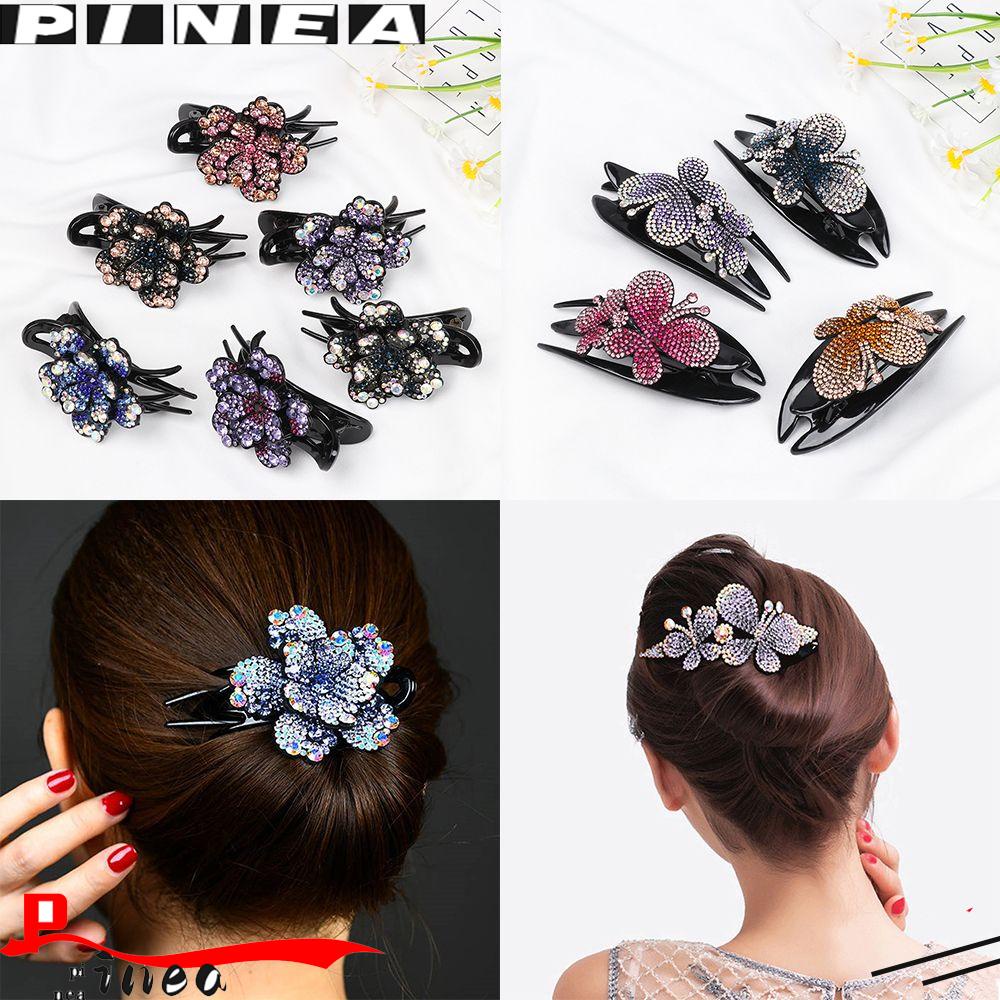 Jepit Rambut Bentuk Nanas Butterfly Dan Bunga Aksen Berlian Imitasi Flexible Tahan Lama Untuk Wanita
