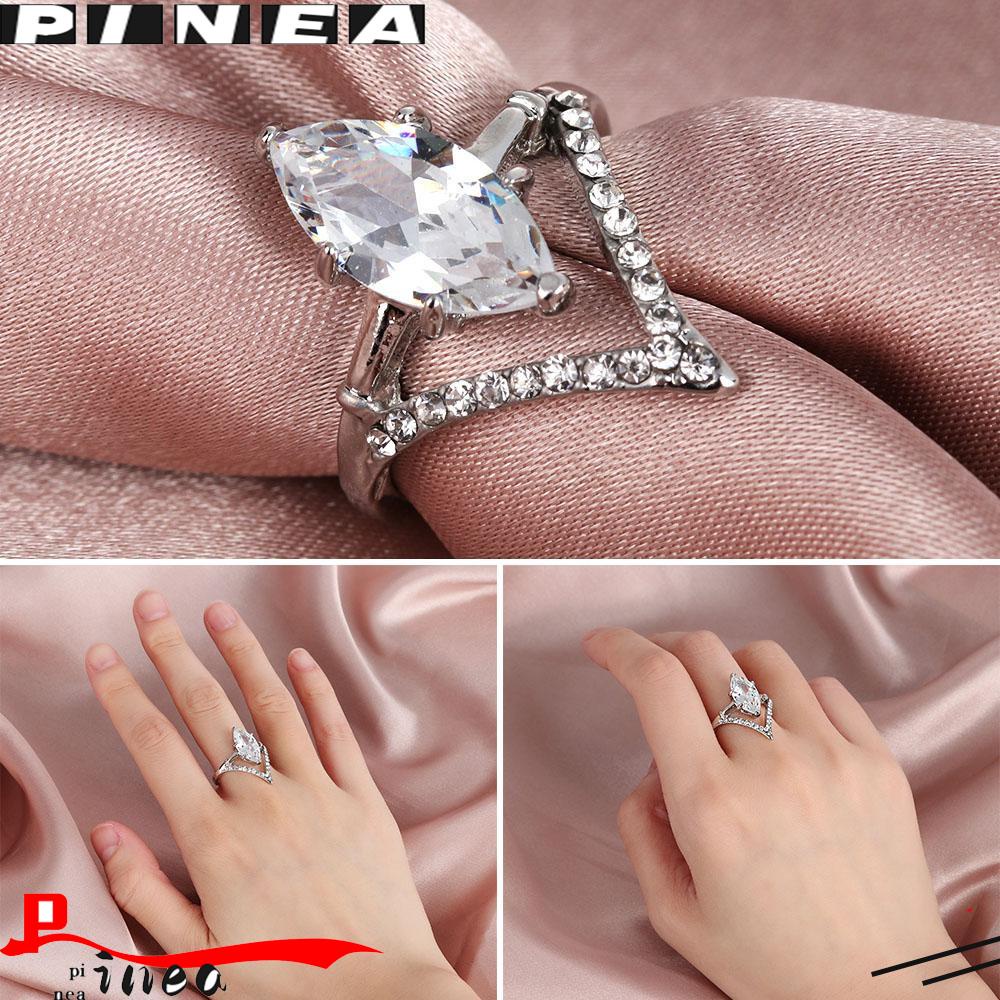 Cincin Oval Nanas Fashion Wanita Perhiasan Pernikahan Unik Berbentuk V