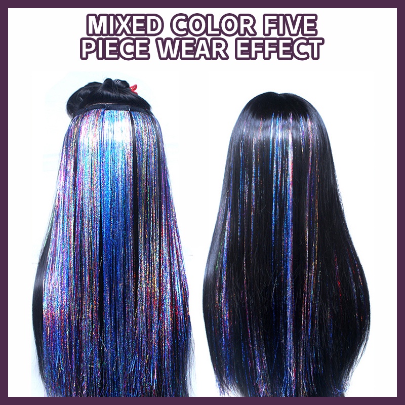 Wig Ekstensi Rambut Mengkilap Warna-warni Sutra Emas Laser Sutra Potongan Rambut Lurus Tenun Wig - SG