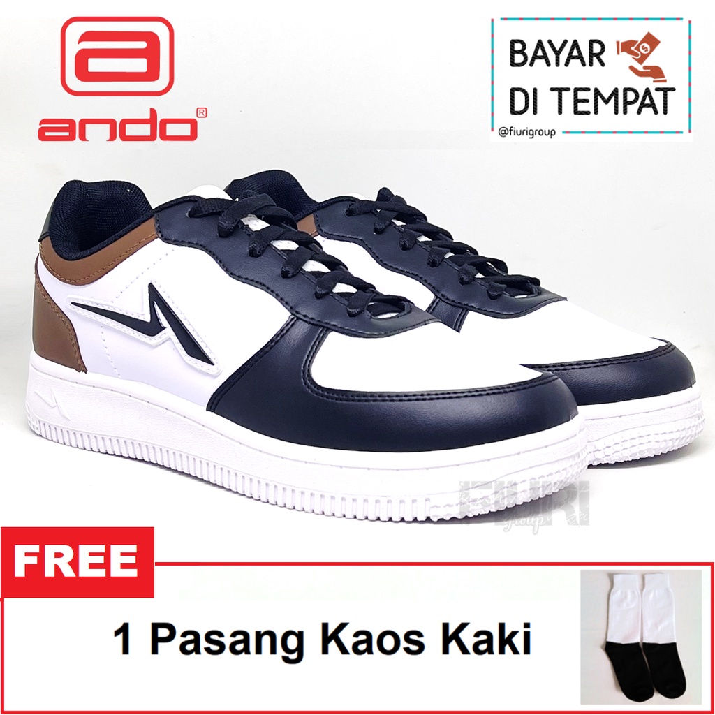 FIURI - ANDO - TRICKS 39-43 PUTIH COKLAT - Sepatu Kets Pria - Sepatu Sneakers Pria - Sepatu Olahraga Sport Pria - Sepatu Casual Kanvas - Sepatu Jogging Lari Fitness Gym Senam Pria - Sepatu Sekolah Bertali SMP SMA