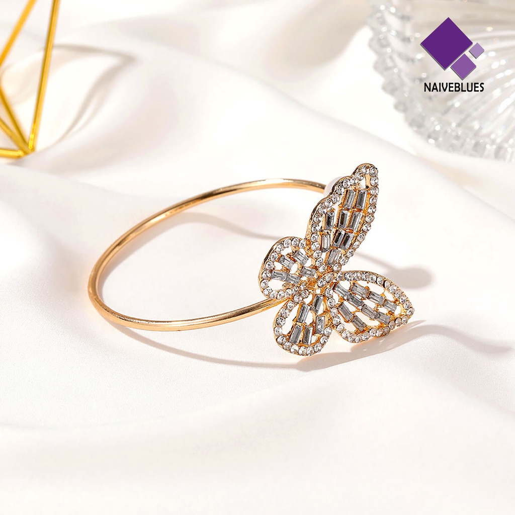 &lt; Naiveblues &gt; Bangle Stylish All-match Fleksibel Alloy Pembukaan Dapat Disesuaikan Kupu-Kupu Gelang Pesta