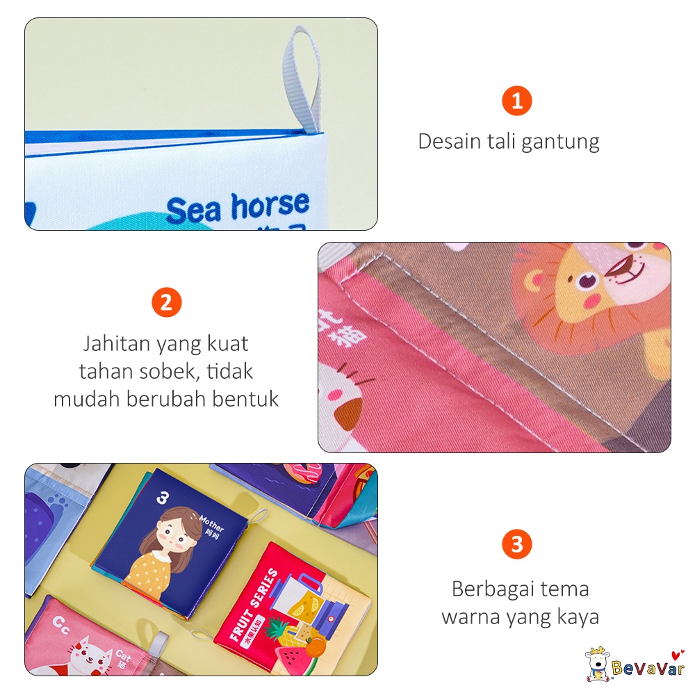 BEVAVAR Buku Bantal Bayi/ Soft Book Edukasi Bayi Mainan Edukasi Buku Kain Pillow book Bahasa Inggris