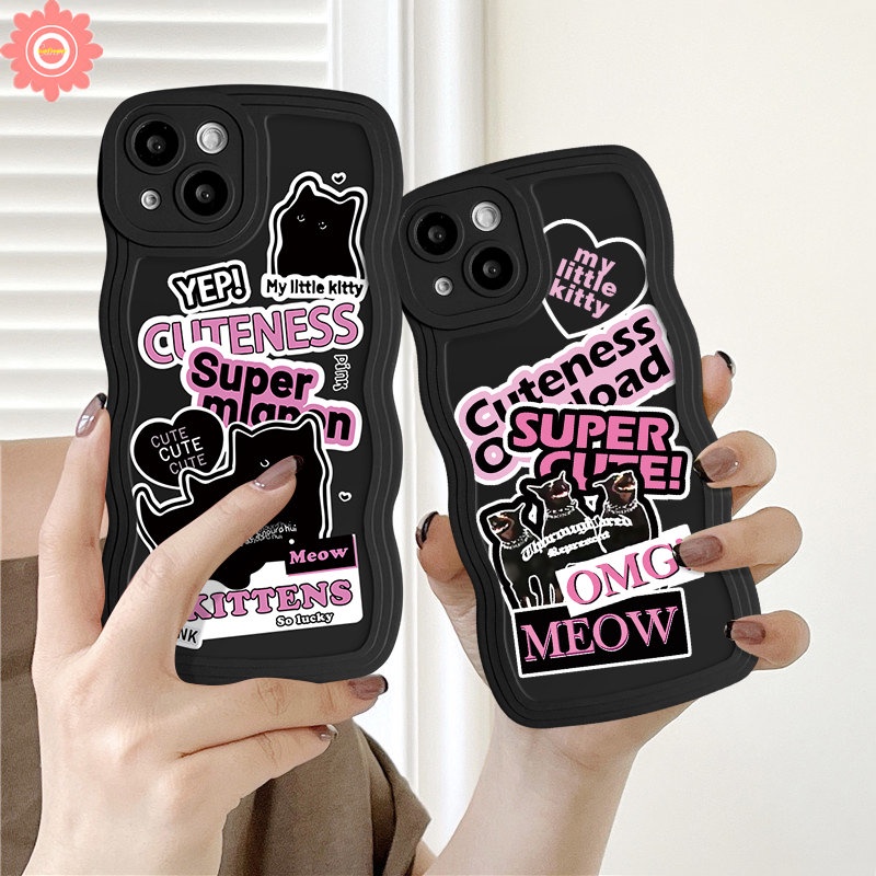 Casing Ponsel Kartun Kucing Anjing Keren Kompatibel Untuk iPhone 7Plus 8Plus 11 14 12 13 Pro Max XR X7 8 6 14 6s Plus XS Max SE 2020 Ins Trendy Stiker Label Lembut Tpu Bergelombang Penutup Tepi