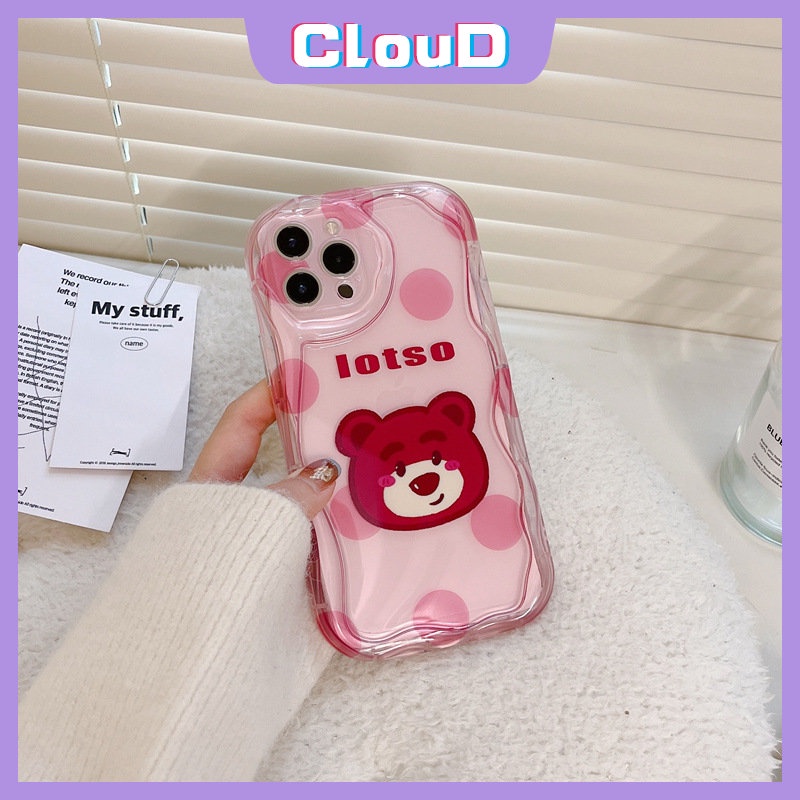 Casing Holder Handphone Untuk Redmi Note10 Pro Max 10s 8 11s 11 9 12 POCO M3 Redmi A1 9T 9 A2 10 9A 10C 10A 9C NFC Kartun Beruang Strawberry Lucu Manyo Dengan Bracket 3D Wavy Curved Edge Case