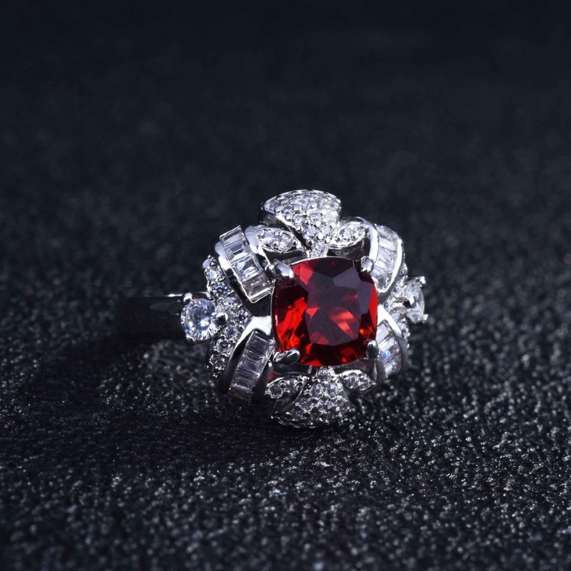 Goldkingdom Aksesoris Perhiasan Fashion Ready Stock T-Berbentuk Berlian Merpati Darah Ruby Cincin Dengan Micro Full Berlian Warna-Warni Pembukaan Harta Karun Cincin Untuk Wanita