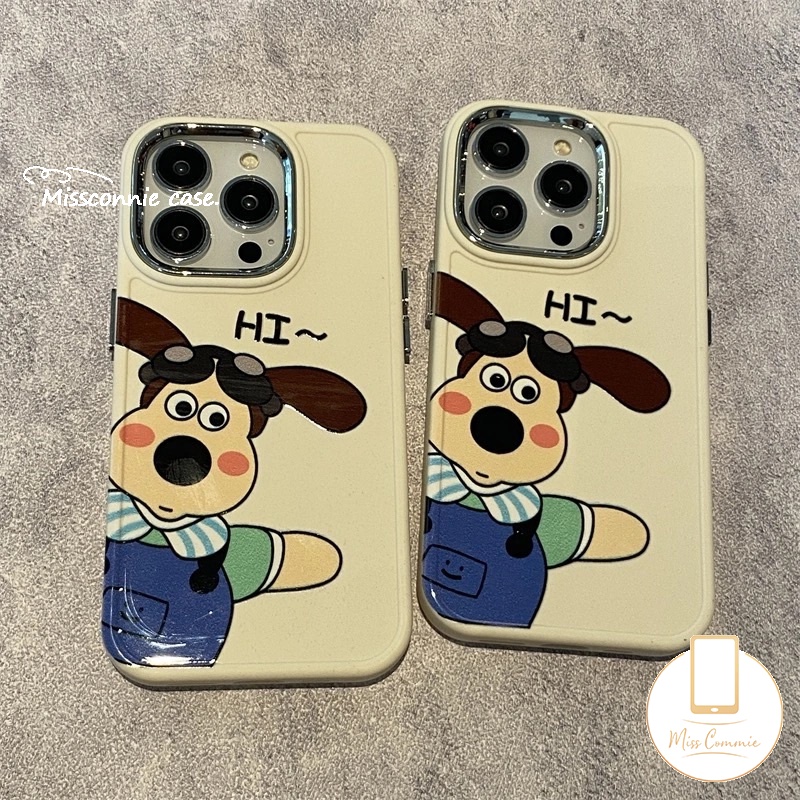 Kartun Wallace Dan Gromit Electroplate Case Kompatibel Untuk IPhone 7plus 11 Pro Max7 8 Plus XR 12 14 13 Pro MAX X 8plus XS MAX 3D Anjing Lucu Plating Bingkai Lensa Logam Soft Cover