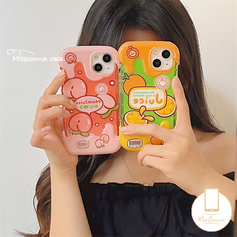 IPHONE Ins Musim Panas Buah Peach Orange Casing Ponsel Kompatibel Untuk Iphone14 11 12 13 Pro Max XR 7Plus X7 8 Plus XS Max SE 2020 Ice Cream Shockproof Cover Lembut TPU Shell