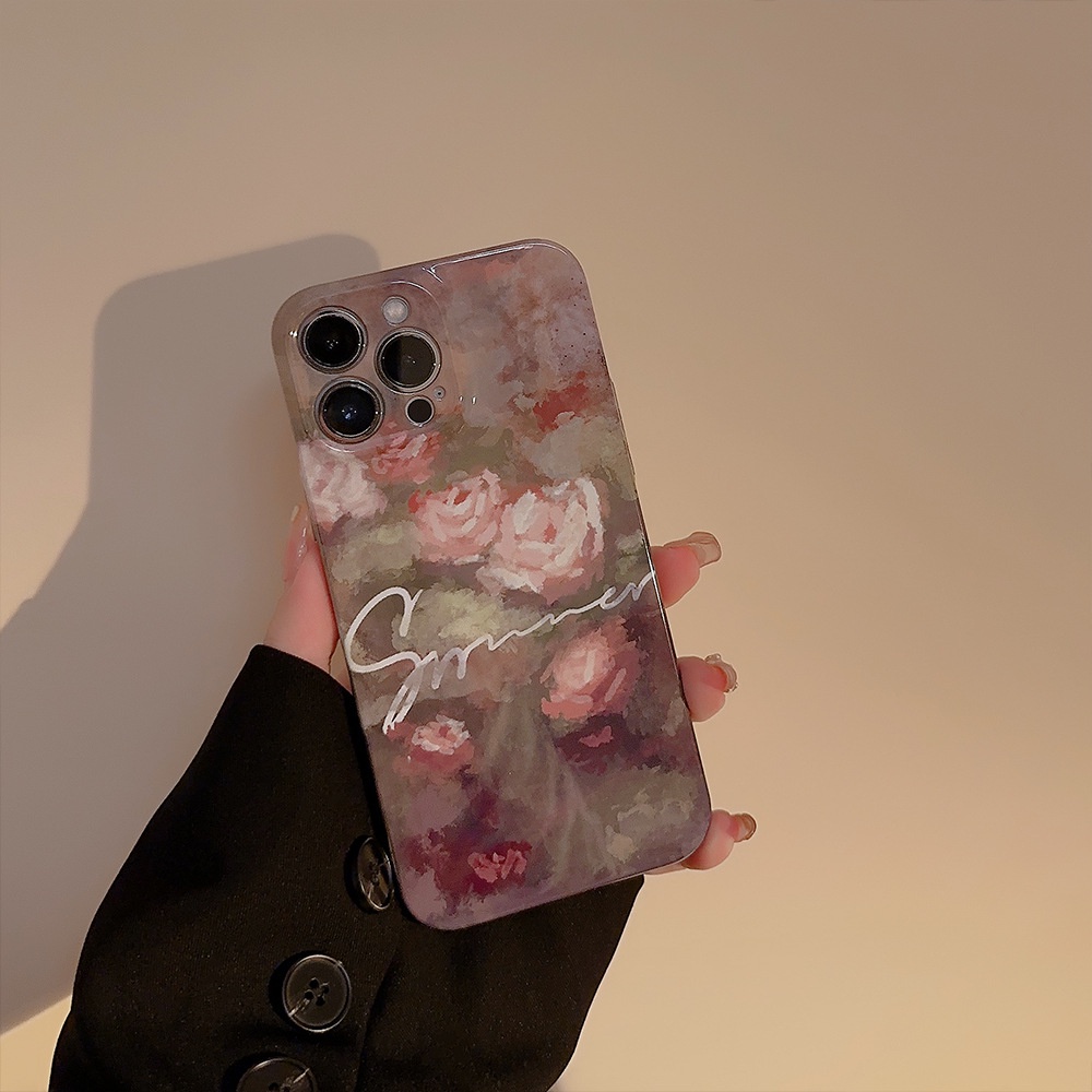 Ins Lukisan Minyak Mawar Hard Shell Film Fotografi Case Untuk Iphone SE 2020 7 /8 Plus 14x XR XM 11 12 13 PRO MAX Casing Cover Pelindung AT0265
