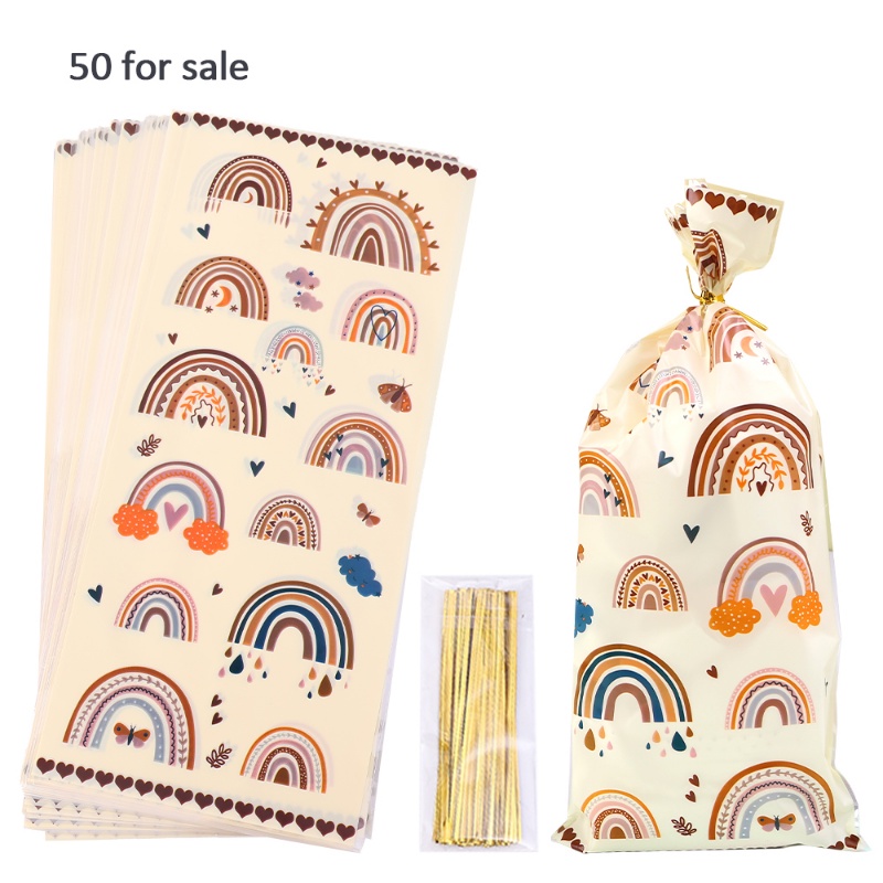 50pcs Kantong Plastik Motif Pelangi Kartun/Tas Paket Permen Cookies Kado