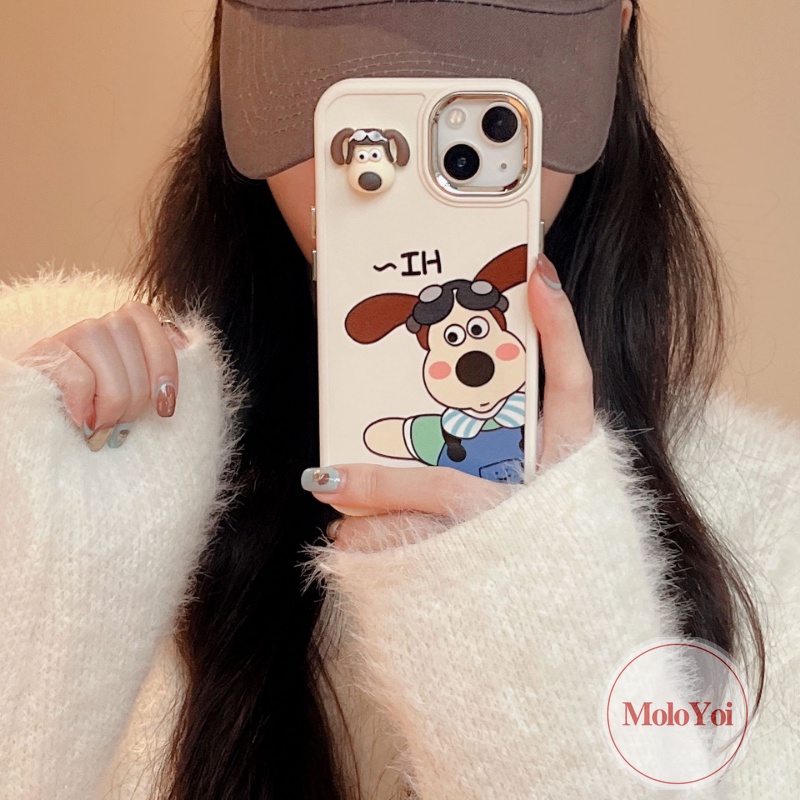 Kartun Wallace Dan Gromit 3D Anjing Lucu Mainan Case Kompatibel Untuk IPhone 7Plus 8Plus 11 12 14 13 Pro MAX XR 7 8 Plus X XS MAX Mewah Plating Metal Lensa Frame Electroplate Soft Cover