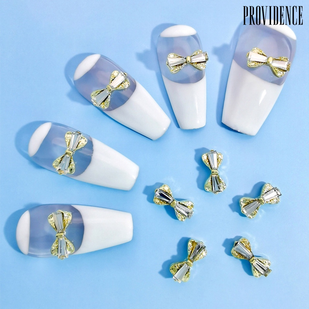 Providence 10Pcs Hiasan Kuku Permukaan Mengkilap Berkilau Warna Cerah Berlian Imitasi Tahan Karat Hias Alloy Metal Bow-Knot Nail Ornament Manicure Designs Perlengkapan Kuku