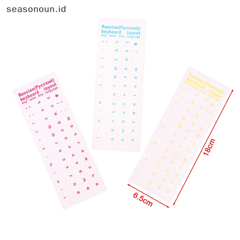 Seasonoun Stiker Keyboard Transparan Rusia Alfabet Bahasa Label Hitam Putih.