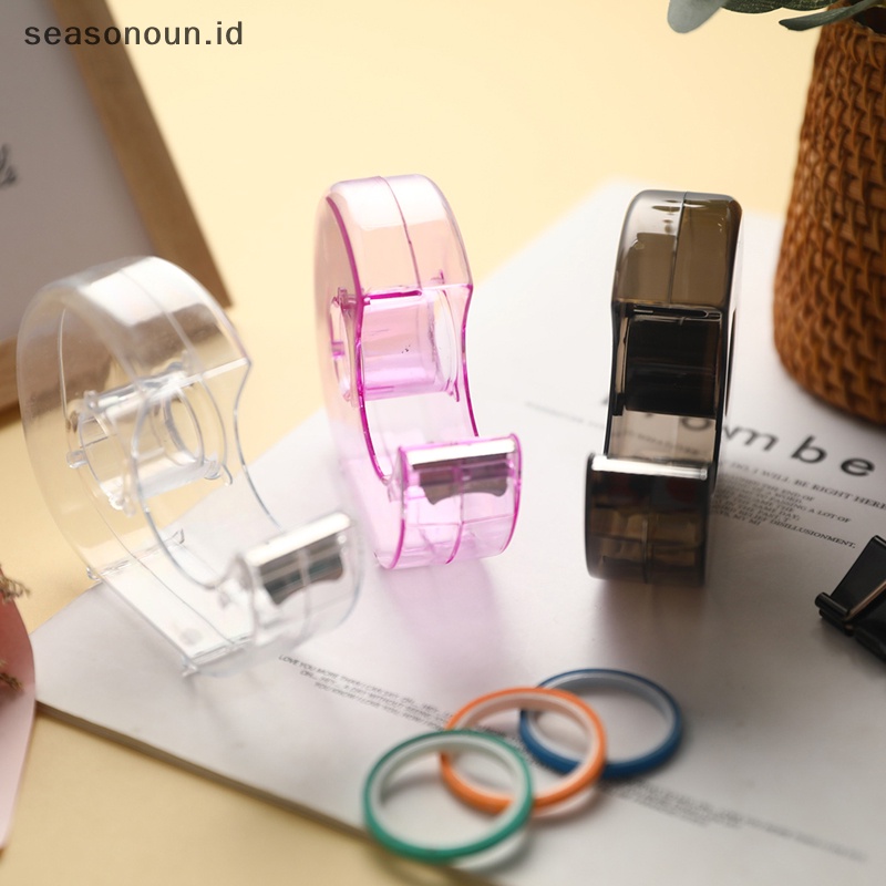 Seasonoun Random Color Tape Dispenser Cutg Dispenser Selotip Siswa Alat Tulis Akrilik.