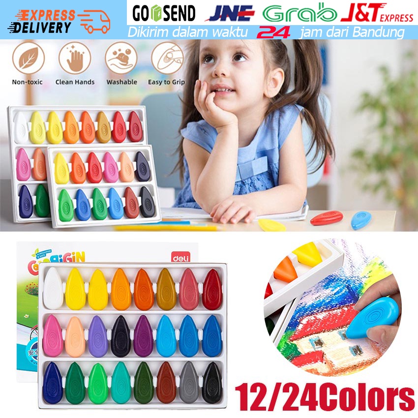 

12Pcs / 24Pcs Magical Crayon / Krayon Ajaib / Krayon Tetesan Air / Pastel Minyak Anak Yang Bisa Dicuci