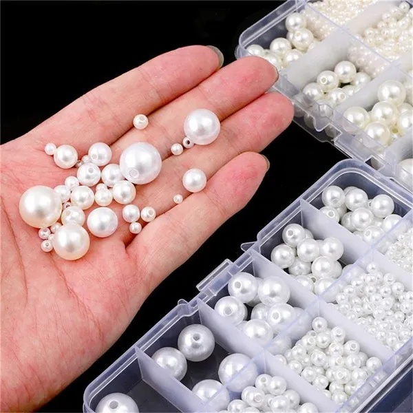 Dengan Manik-Manik Longgar Akrilik Bulat Lubang Untuk Membuat Perhiasan DIY Gelang Kalung Anting Tusuk Jarum Sekitar 1150pcs Round Loose Spacer Beads 3-14mm ABS Manik-Manik Mutiara Imitasi