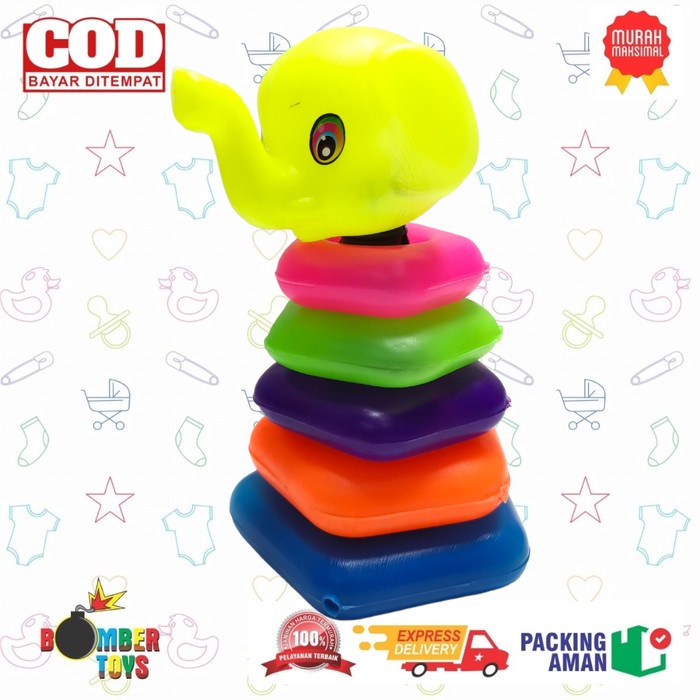 MAINAN ANAK SEGI 6 KECIL KARAKTER AYAM BEBEK GAJAH RAINBOW ORING 7 PCS