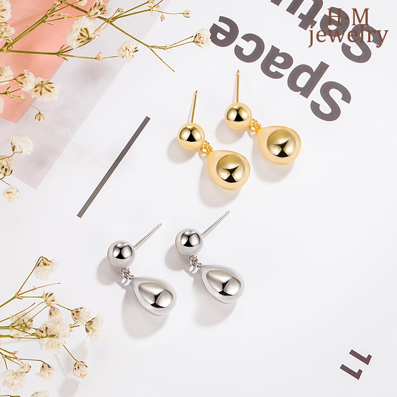 S925 Perak Sederhana Modis Tetesan Air Trendi Elegan Gaya Dingin Ear Studs Cahaya Mewah Anting Sederhana