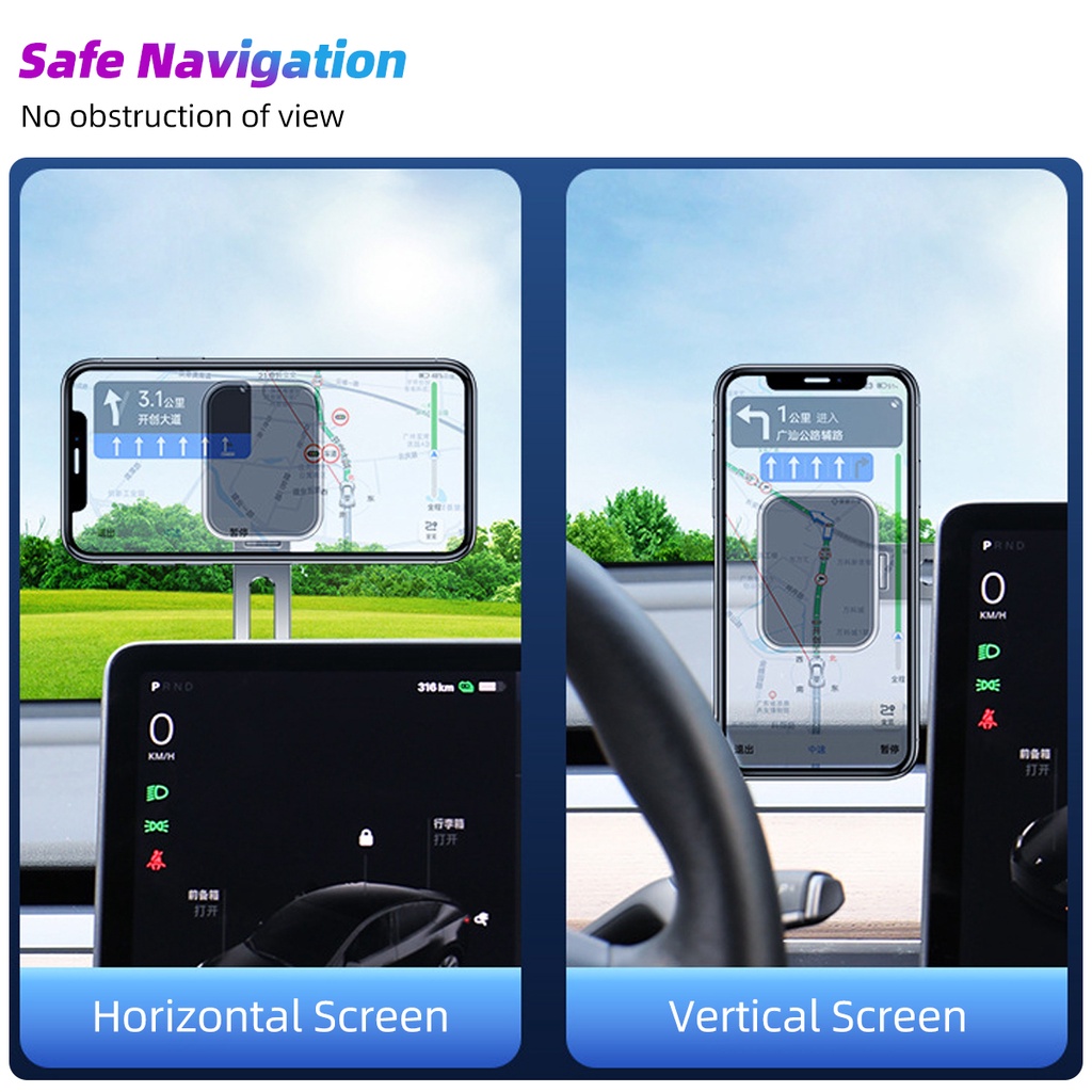 Dudukan Mobil Magnet Lipat Ganda Universal Holder Handphone Mobil360° Bracket Hp Adjustable Dashboard Windshield GPS Support Invisible Screen Mount Untuk Tesla Model 3y X S