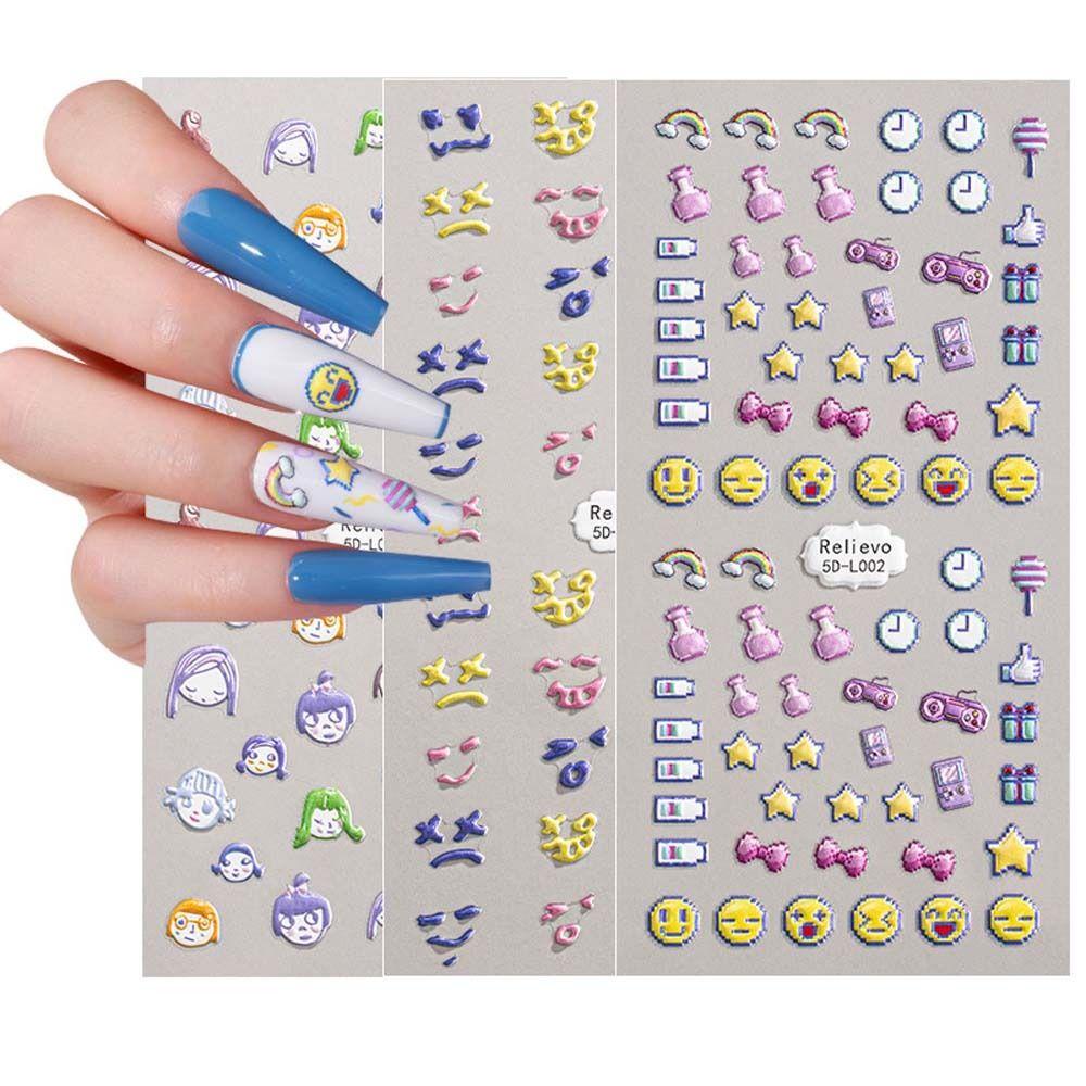 AUGUSTINA Agustinina Stiker Kuku Kartun Wanita Warna-Warni Cinta Hati Hewan Kucing Anjing Dekorasi Kuku