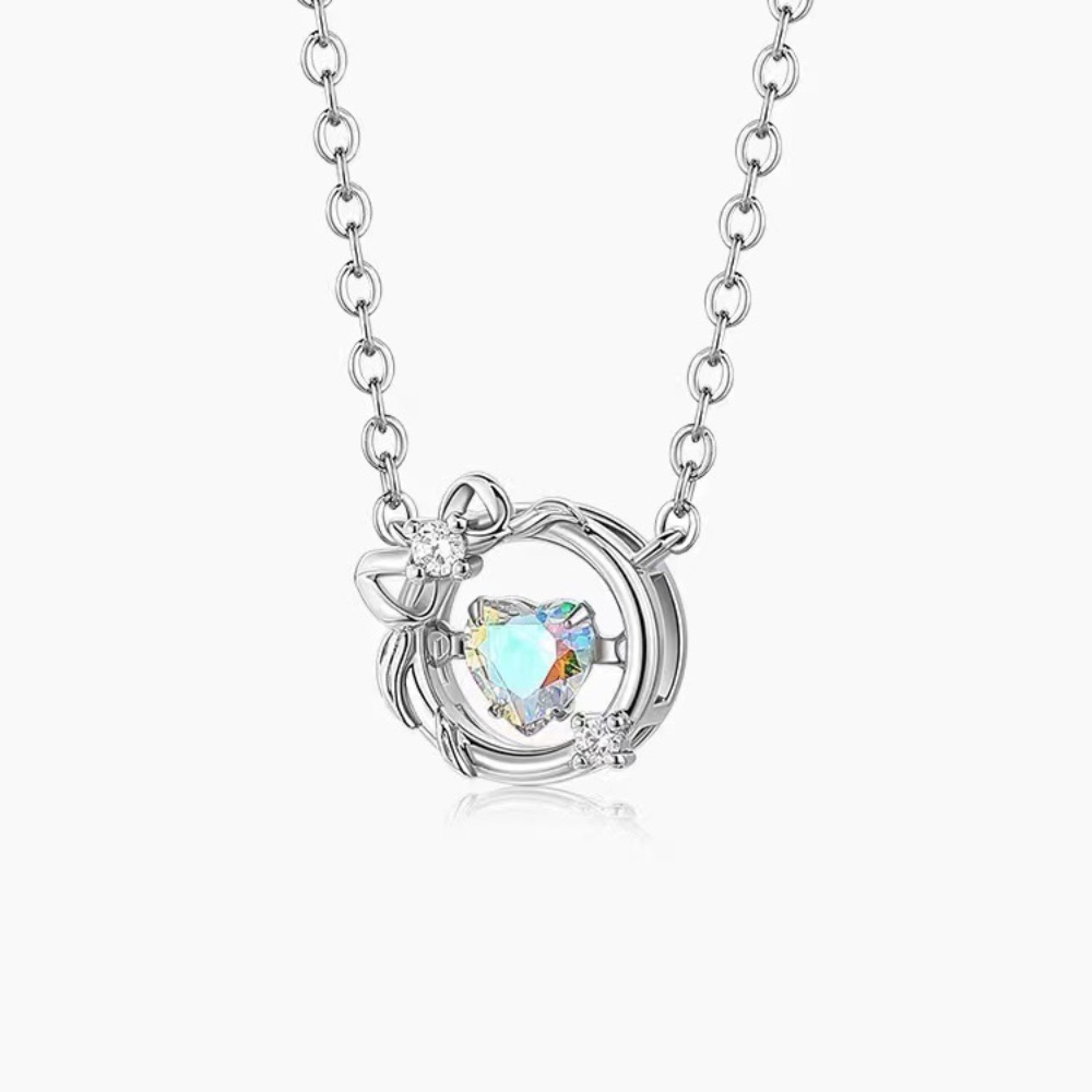 Ahellogirl Love Symphony Stone Kalung Perempuan Korea Peri Gaya Bermutu Tinggi Zirkon Liontin Serbaguna Grosir