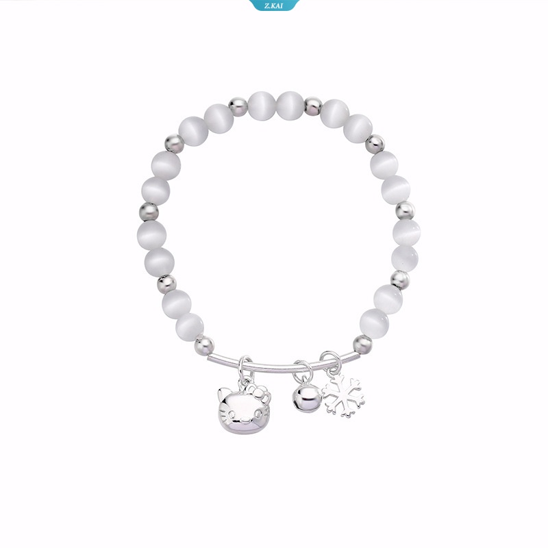 New HelloKitty Shiny Cat Eye Stone Beads Bracelet Untuk Wanita Lucu Bell Liontin Pesona Gelang Gadis Punk Hip Hop Rantai Tangan Hadiah Persahabatan [ZK]