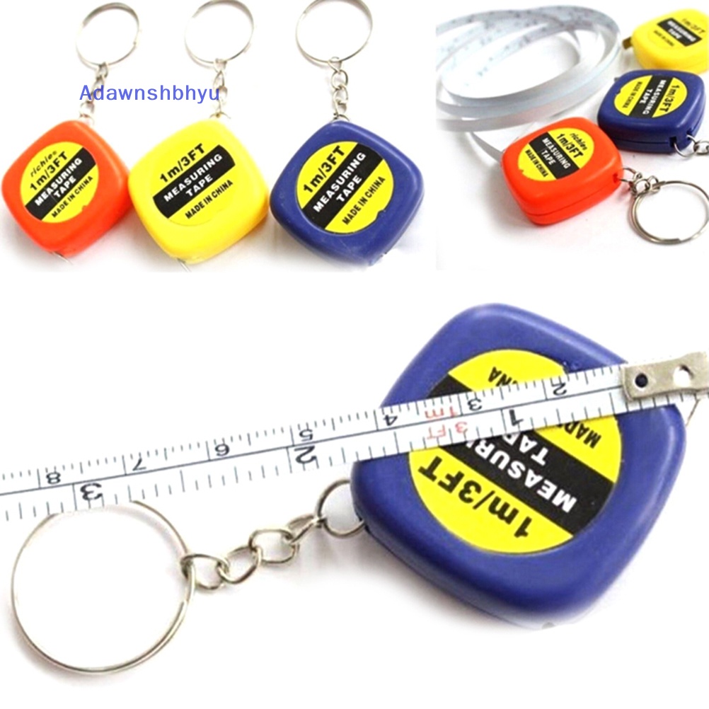 Adhyu 1Pc Gantungan Kunci Mini key ring Mudah Ditarik tape measure Tarik Penggaris 1m ID