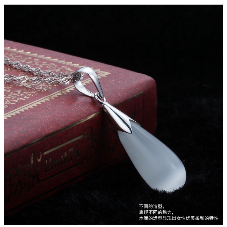 Goldkingdom Aksesoris Perhiasan Fashion Ready Stock Moonstone Opal Tetes Perak Kristal Kalung Liontin