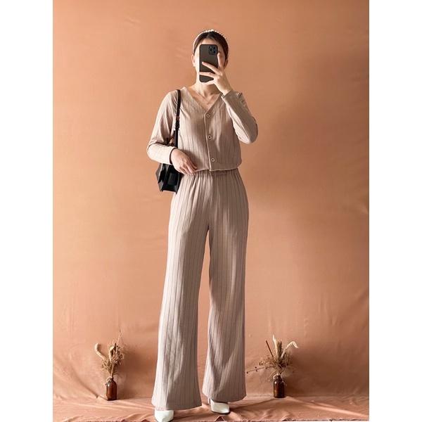 BEFAST - ZNF OOTD WANITA ONESET INZA / Set Gimora Cardi Pant Hornet Knit / OUtift Wanita Ala Korean Style / Setelan Rajut Polos / Fashion kekinian Remaja ABG / Outfit Daily Wanita Trendy / Set Atasan Lengan Panjang+Celana Kulot Panjang / Oneset Terlaris