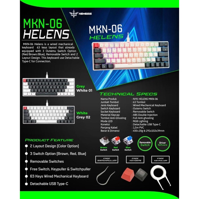 NYK Nemesis HELENS MKN-06 RGB Gaming Keyboard Mechanical Removable