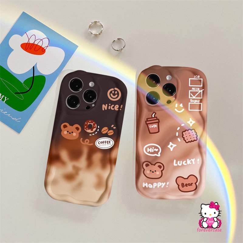 Casing 3D Wavy Curved Edge Case Untuk Redmi Note9 11 10 11s 8 10s 10Pro 10 Pro Max Plus Redmi A1 9C NFC 10A 9 A2 10 10C 9T 9C 9A POCO M3 Kartun Beruang Lucu Kopi Donat Soft Cover