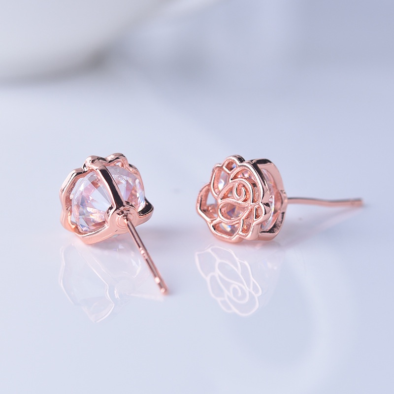 Goldkingdom Aksesoris Perhiasan Fashion Ready Stock Rosette-set Anting Pejantan Berlian Dengan Zirkon Ultra-shimmering Anting Pertunangan Sederhana