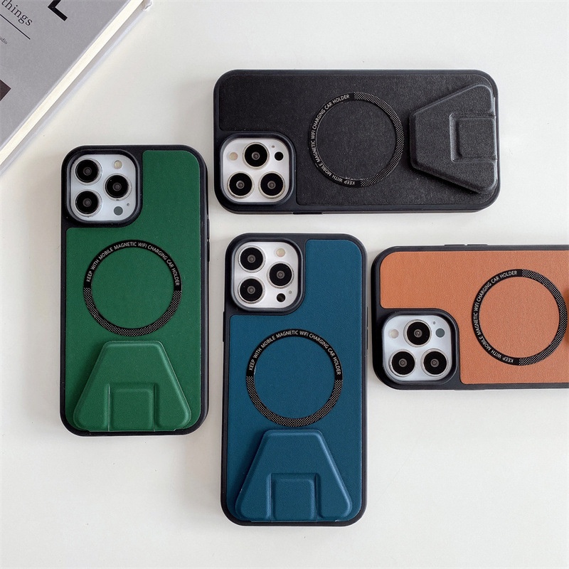 IPHONE Magsafe Wireless Charging Polos leather Stand Phone Protection Case Cocok Untuk Iphone11 12 13 14 Pro max Stand Lipat Silikon Kulit