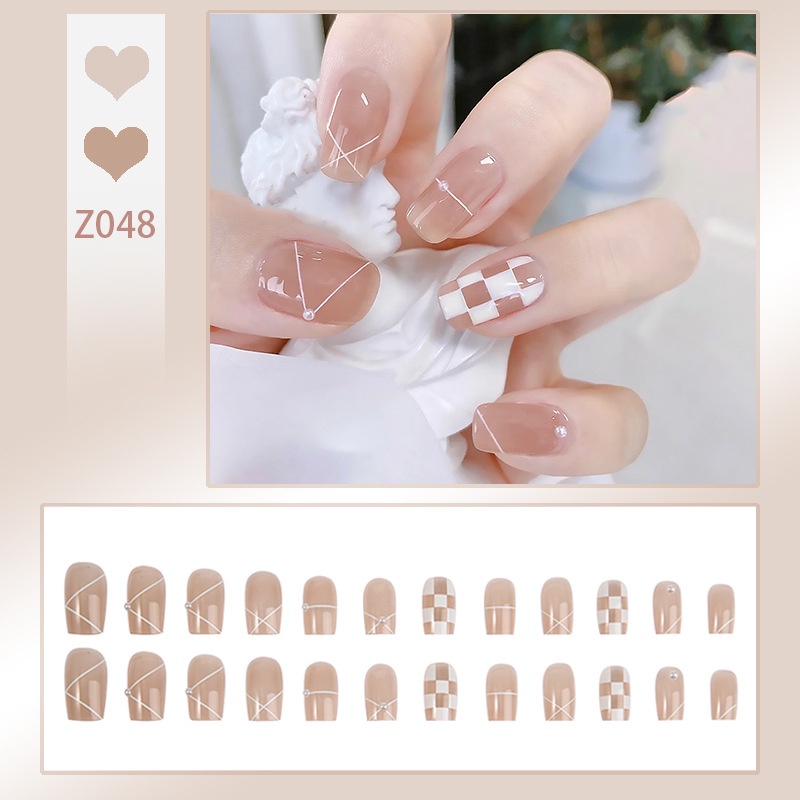 Z048 24Pcs DIY Kuku Palsu French Cool Finger Nail Art Stiker Kuku Palsu