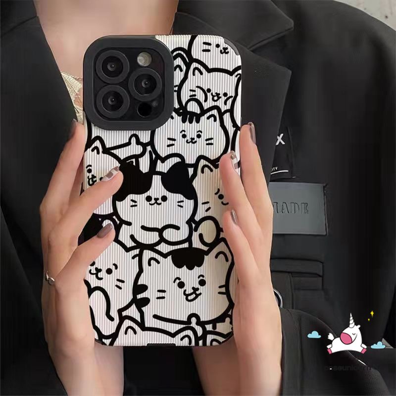 IPHONE Kartun Line Kitty Cat Lucu Boji Prince Case Kompatibel Untuk Iphone7 8 Plus 11xr 14 12 13 Pro Max X XS Max Gaya Korea Lovely Monster University Shockproof Back Cover