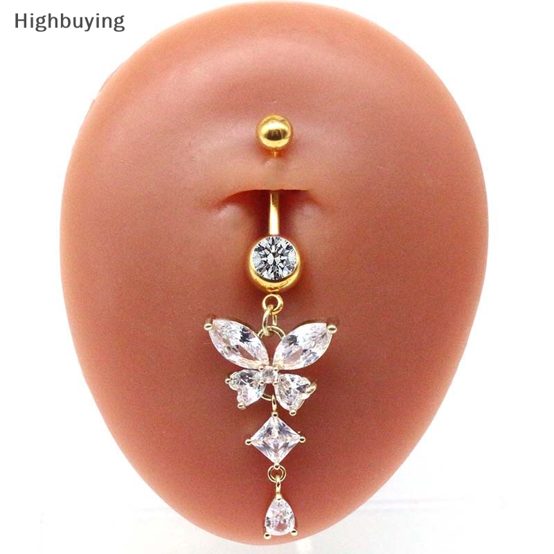 Hbid Butterfly Belly Button Ring Surgical Steel Navel Ring Menjuntai Perhiasan Pusar Pusar Pircing Ring Navel Ring Glory