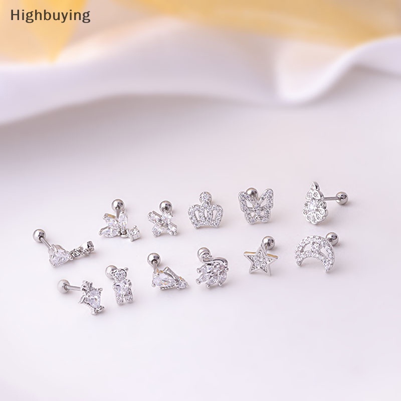 Hbid Anting Tusuk Mahkota Salib Kupu-Kupu Bulan Stainless Steel Untuk Wanita Cartilage Glory