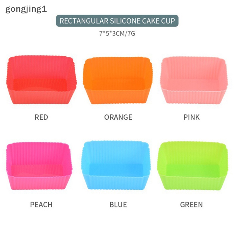 Ggg 6PCS Cetakan Kue Persegi Panjang Silikon Muffin Lembut Cupcake Liner Bake Cup Mold ID