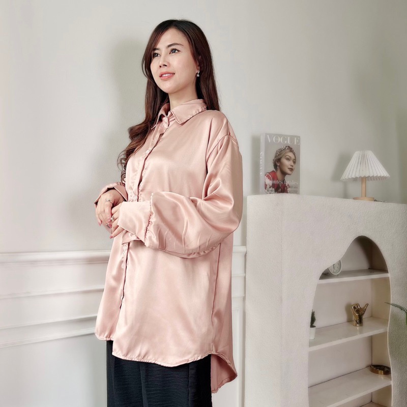 Tq88indonesia Fashion Baju Kemeja Satin Wanita Terbaru / Lacey Top SATEEN SILK / Kem Satin Cewek Lengan Panjang