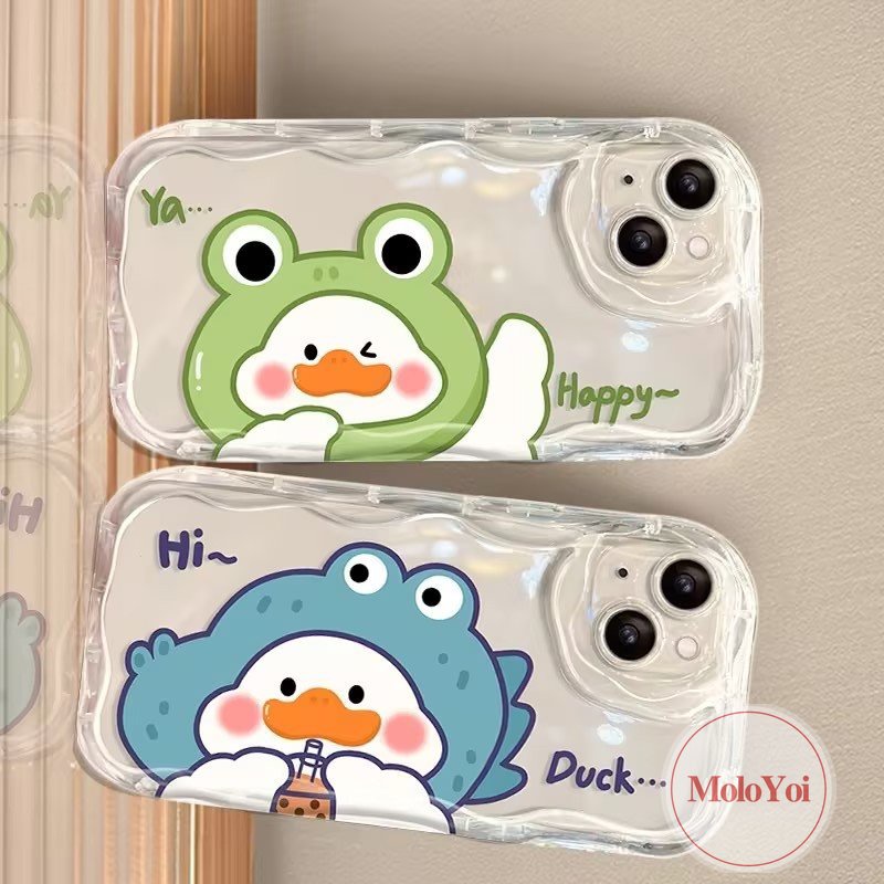 Casing Tepi Melengkung Bergelombang Transparan Bening 3D Kompatibel Untuk iPhone XR XS X Max11 14 12 13 Pro Max 7Plus 6 7 8 6s Plus 8Plus SE 2020 Kartun Lucu Bebek Lucu Kembali Lembut Tpu Cover
