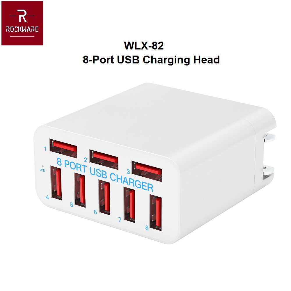 AKN88 - ROCKWARE WLX-82 - 8-Port USB Wall Smart Charging Station 40W MAX