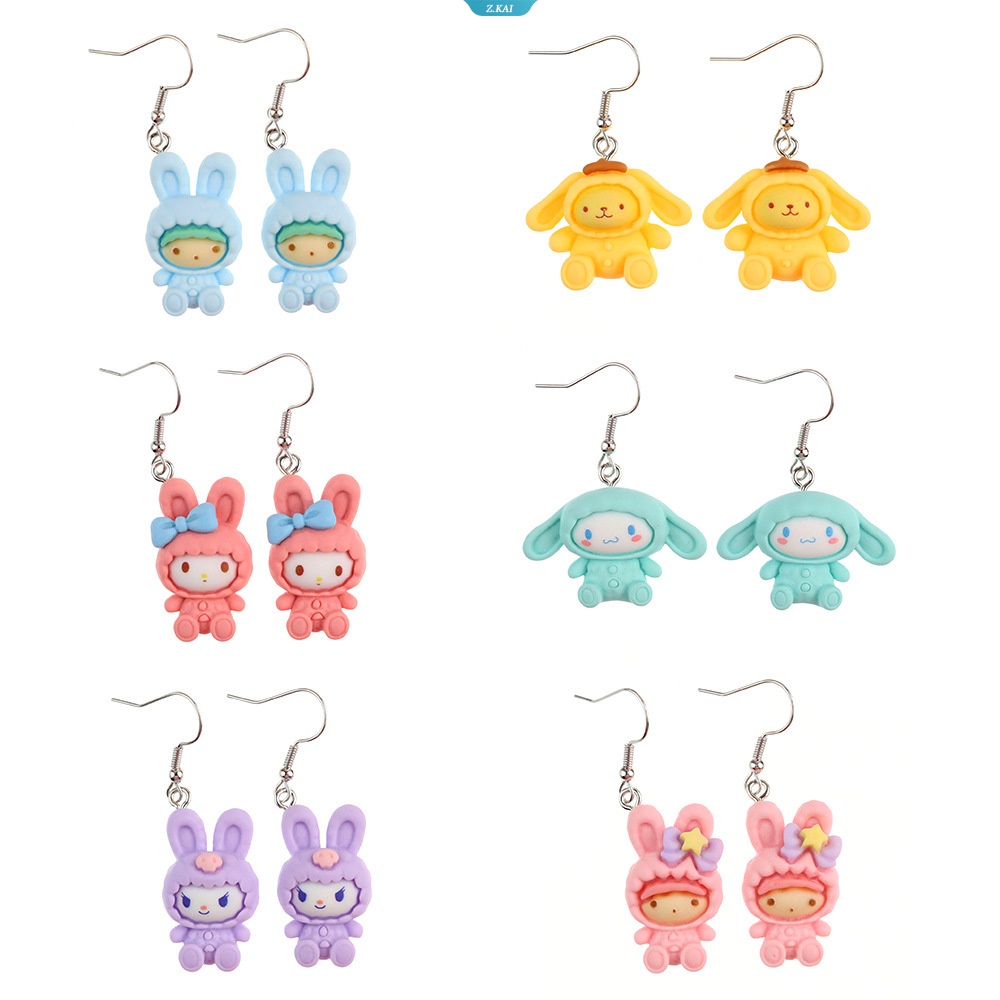 Kawaii Sanrios Dua Warna Cinnamonroll Four Colours My Melody Anime Kartun Lucu Drop Earring Resin Boneka Logam Menjuntai Anting Perhiasan Gadis Hadiah [ZK]