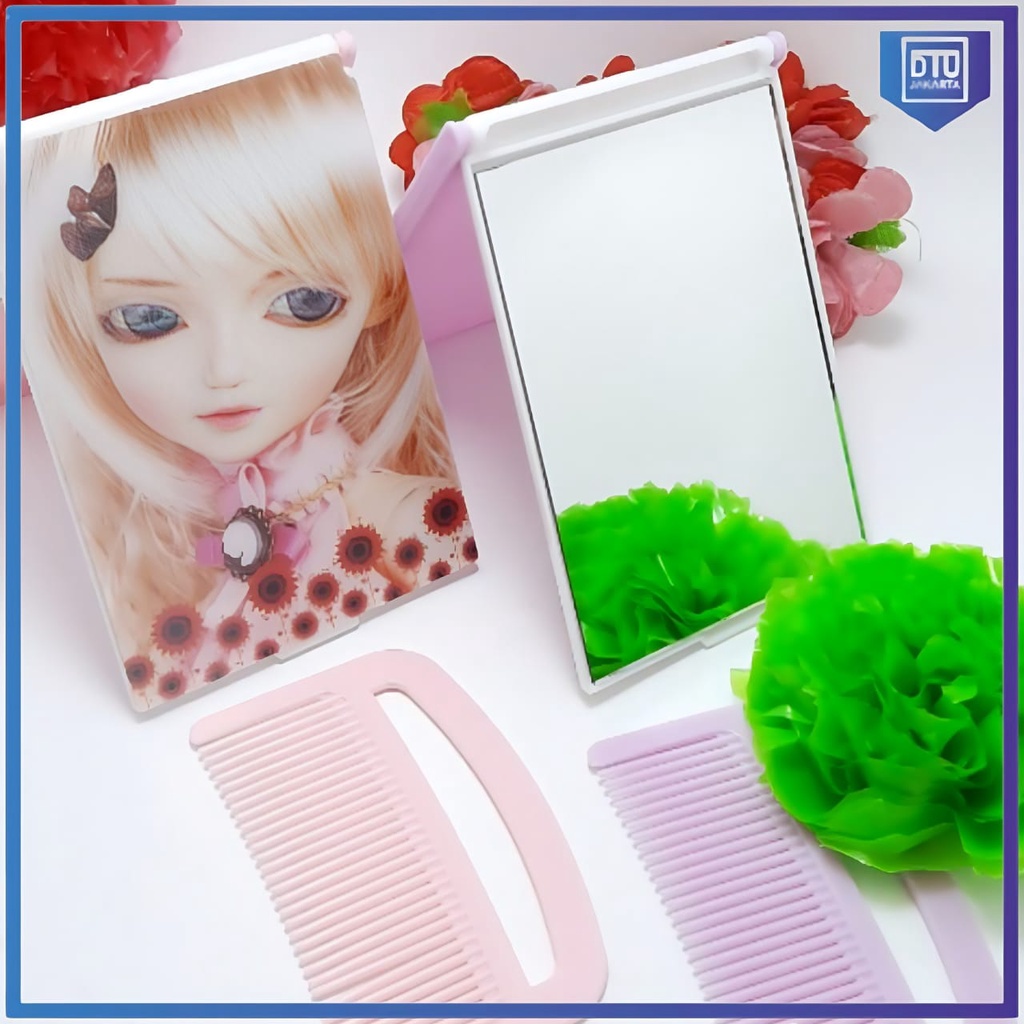 [DTU] Cermin Lipat Mini Plus Sisir 2in1 Motif Barbie Souvenir Kaca Saku