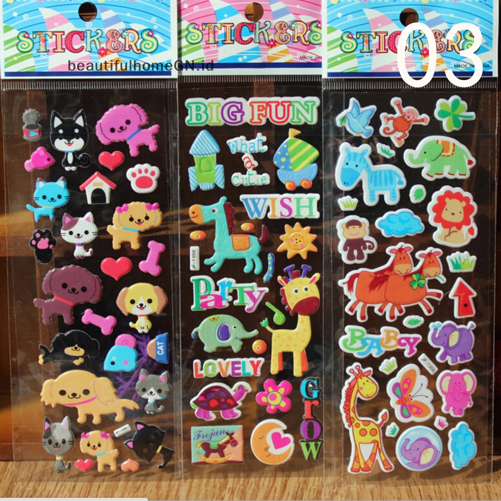 {Cantik} 10pcs/lot Stiker Gelembung 3D Kartun Anak ClassicToys Sticker Hadiah Kado Sekolah~