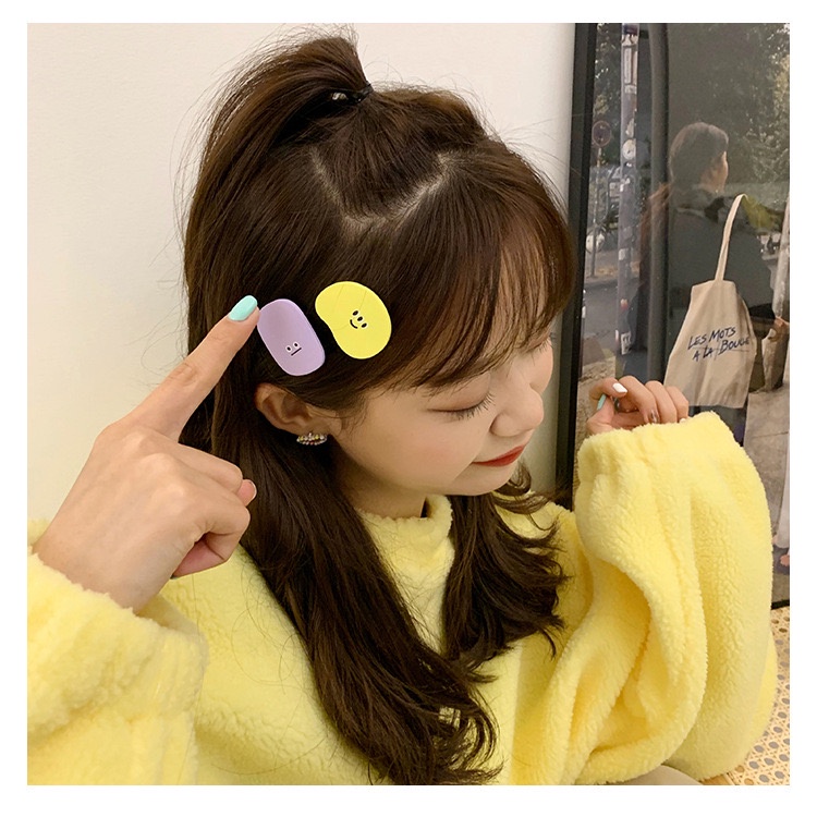 2 Pcs Unik Lucu Kartun Press Klip Temperamen Lucu Fashion Versi Korea Smiley Face Hair Clip Gadis Poni Klip Aksesoris Rambut