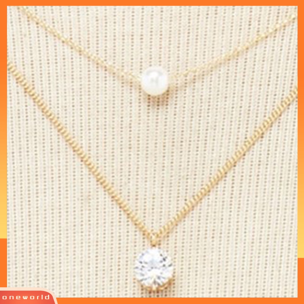 [ONE] Fashion Wanita Kalung Berlian Imitasi Mengkilap Mutiara Imitasi Double Layer Choker Rantai Kalung Perhiasan Untuk Hadiah