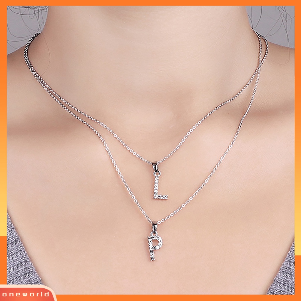 [ONE] 26huruf Inggris Liontin Wanita Kalung Electroplating Alloy Cubic Zirconia Adjustable Choker Necklace Perhiasan Aksesori