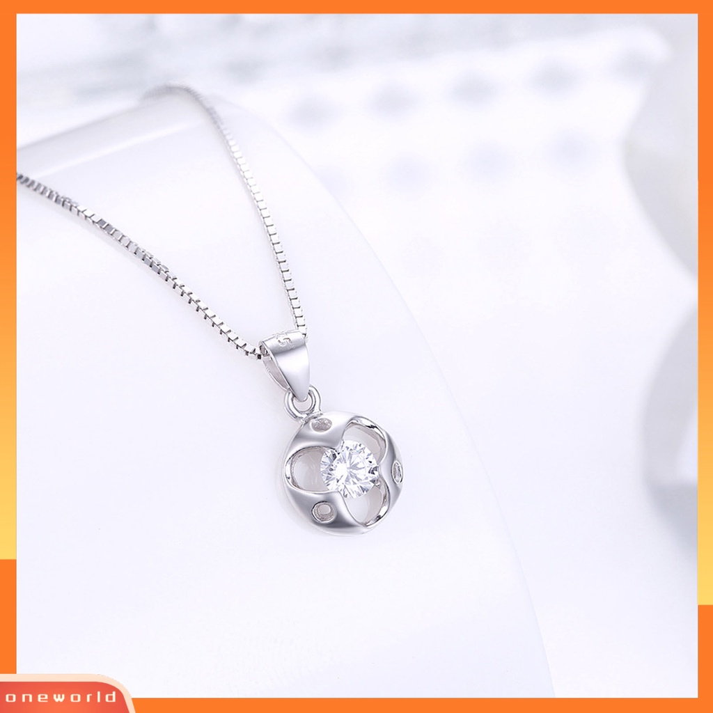 [ONE] Kalung Perhiasan Perak925Kalung Hollow Lingkaran Cubic Zirconia Pendant Necklace Untuk Pesta